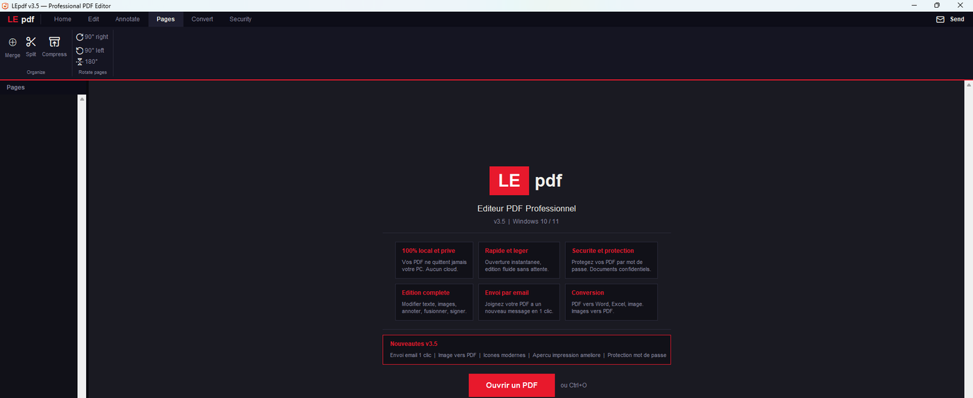 Interface de LEpdf — éditeur PDF pour Windows